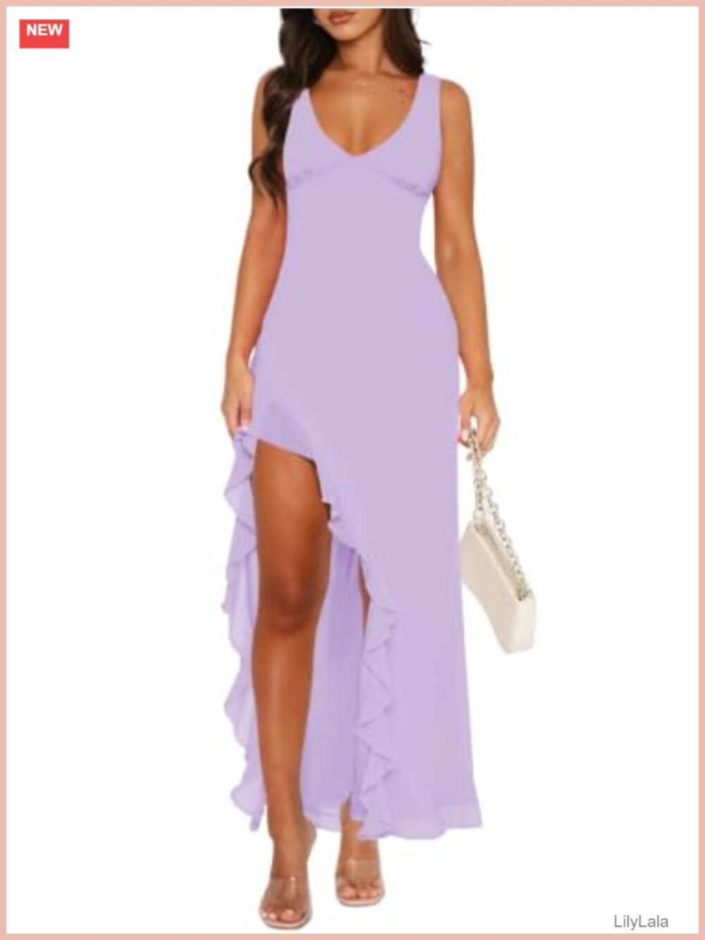 Formal Mesh Ruffle Maxi Dress Deep V-Neck Backless Bodycon Slit Party